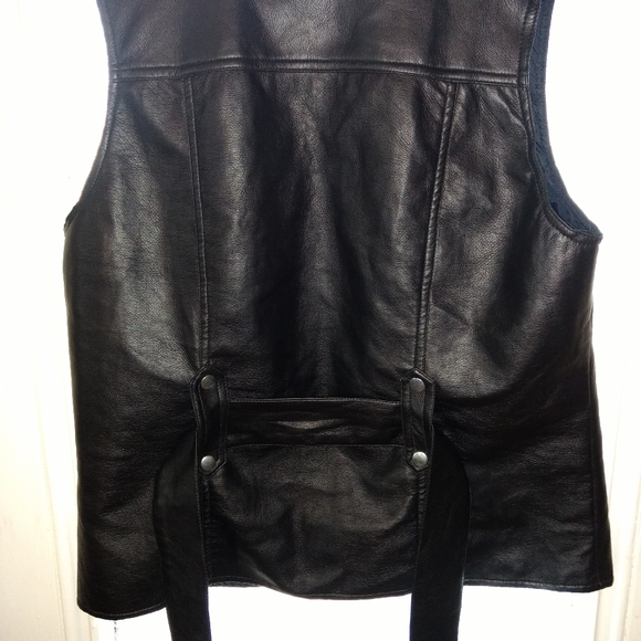 Vegan mock leather women's black biker style vest waistcoat w belt large - Picture 4 of 8
